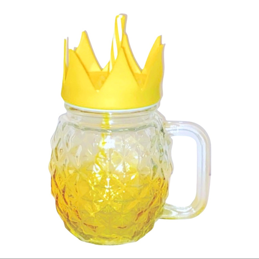 NWOT • Glass Pineapple Mason Jar Style Mug with Lid and Straw